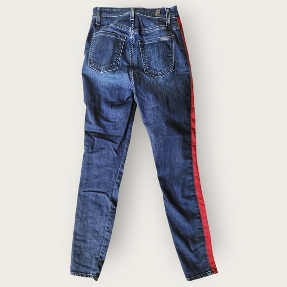 7 For All Mankind Womens Sz 24" High Waist Ankle Skinny Jeans Red Striped Sides - Picture 2 of 9